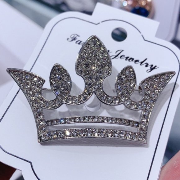 💐🔵Crown Silver Rhinestone Large Pin - Picture 1 of 7